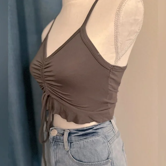 Gray Crop Top w/ Ruching Size Small - Picture 4 of 6